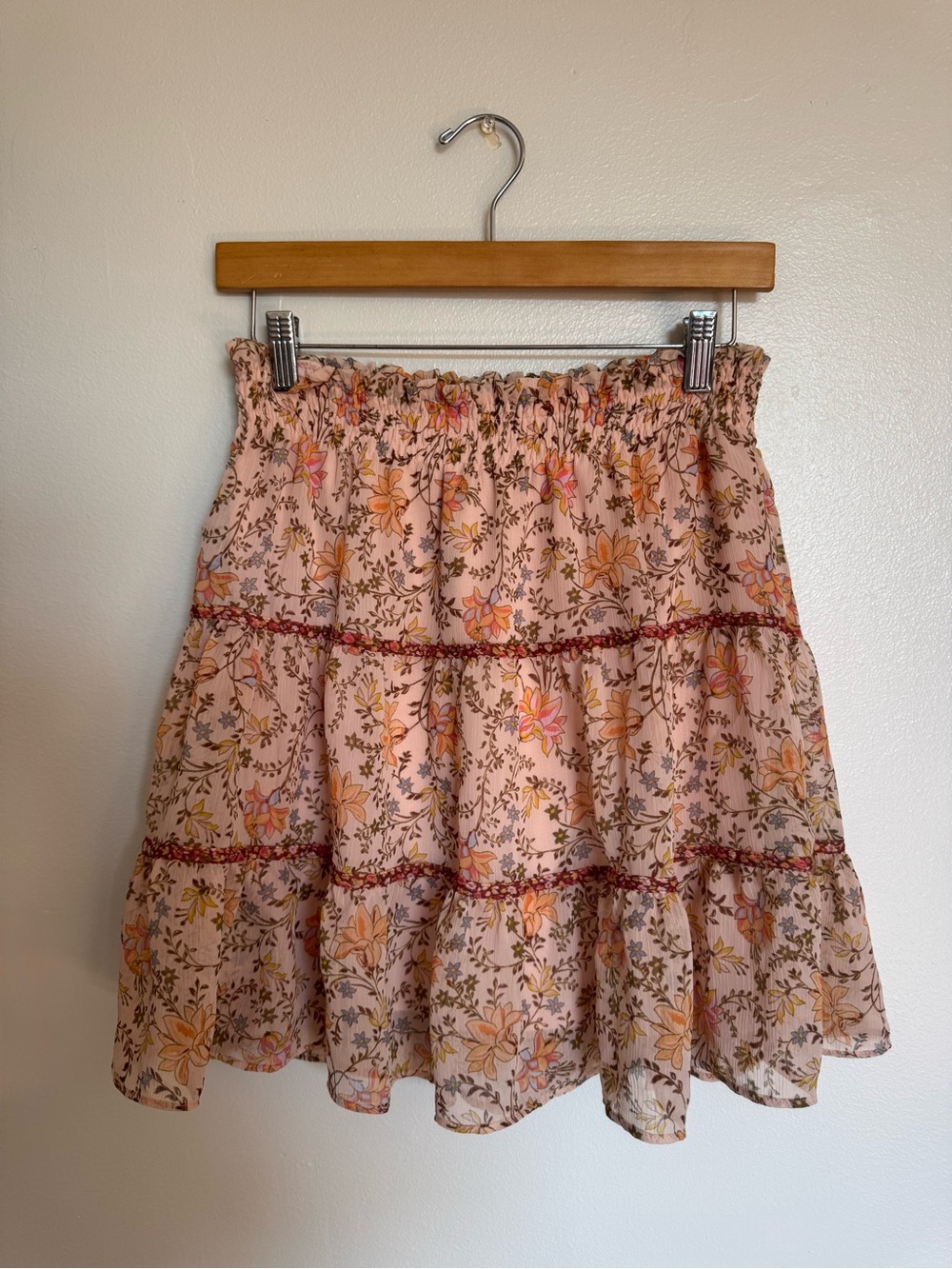 LC Lauren Conrad Pink Floral Tiered Skirt